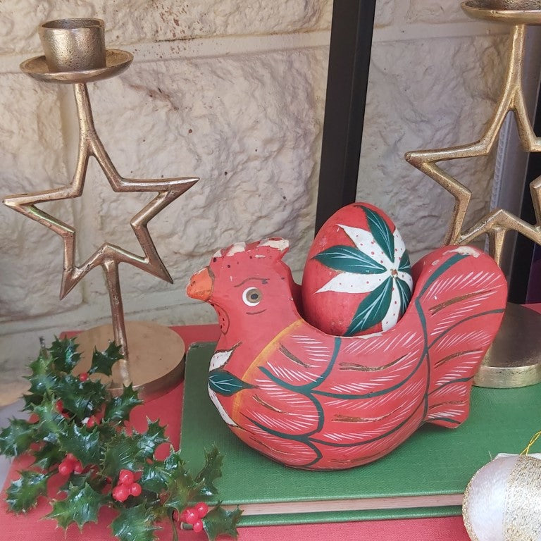 Folk Art Wooden Chicken and Egg