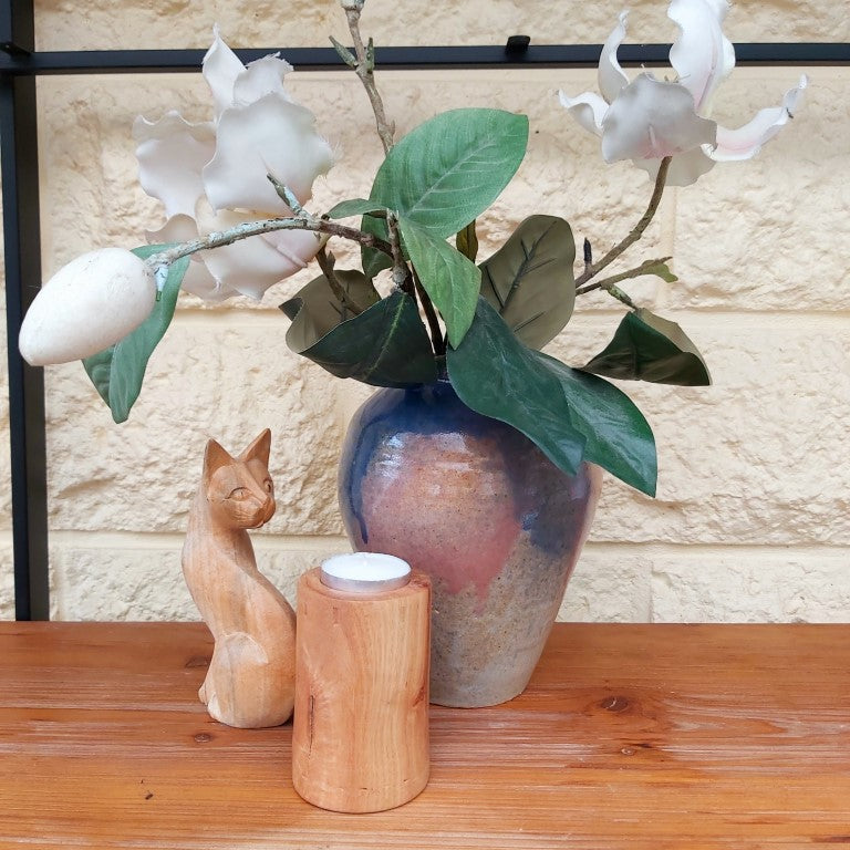 MCM Style Hand Carved Wood Cat Figurine