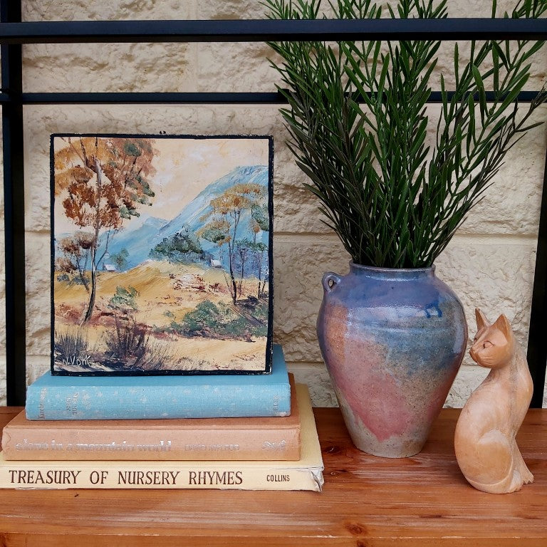 Pink & Blue Stoneware Urn Style Vase