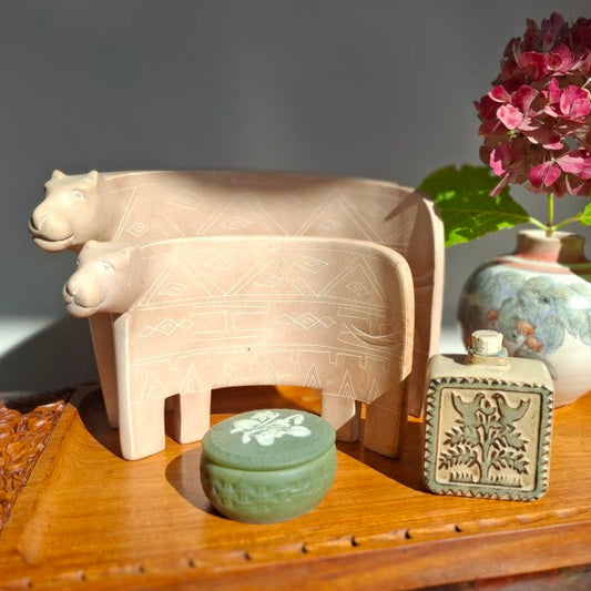 South African Carved Alabaster Stone Cows