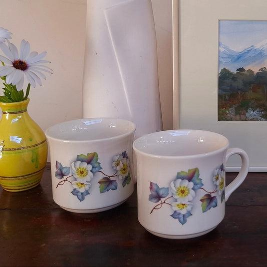 Pair of Crown Lynn Blue Hazelwood Cups
