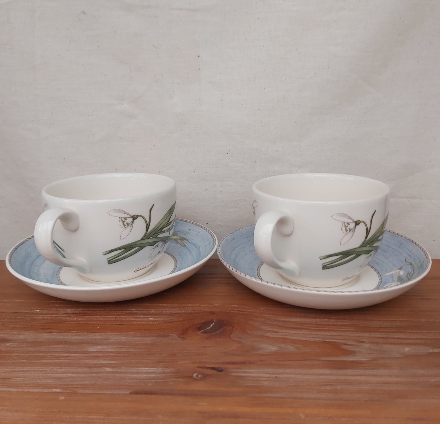 Pair of Wedgwood Sarah's Garden Snowdrop Cups & Saucers
