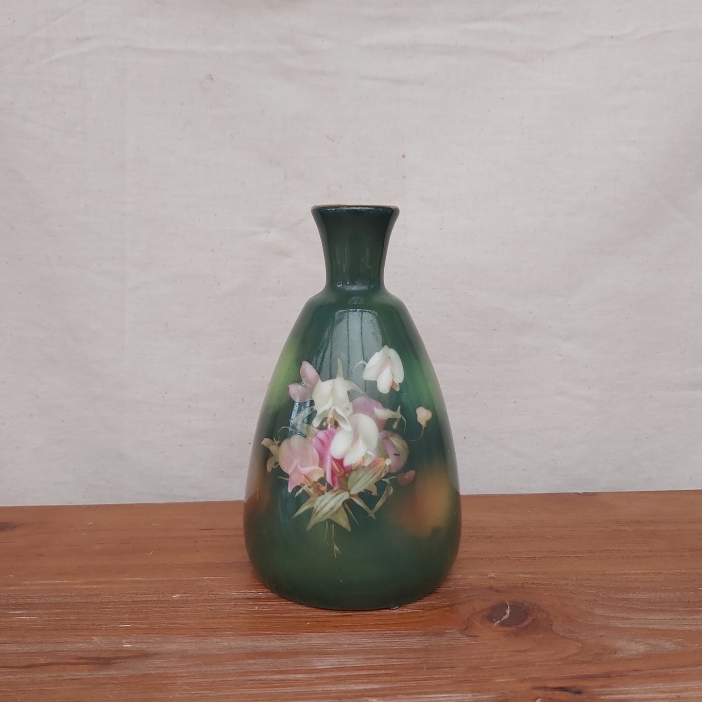 Pretty Antique Green Vase with Gold Rim