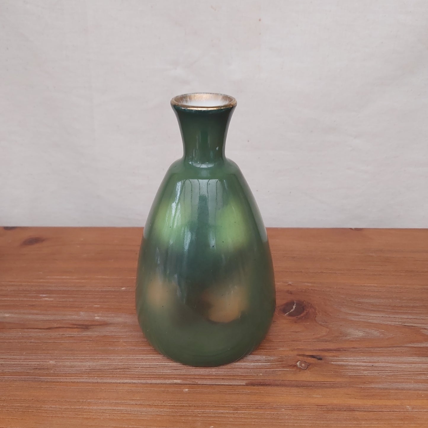 Pretty Antique Green Vase with Gold Rim