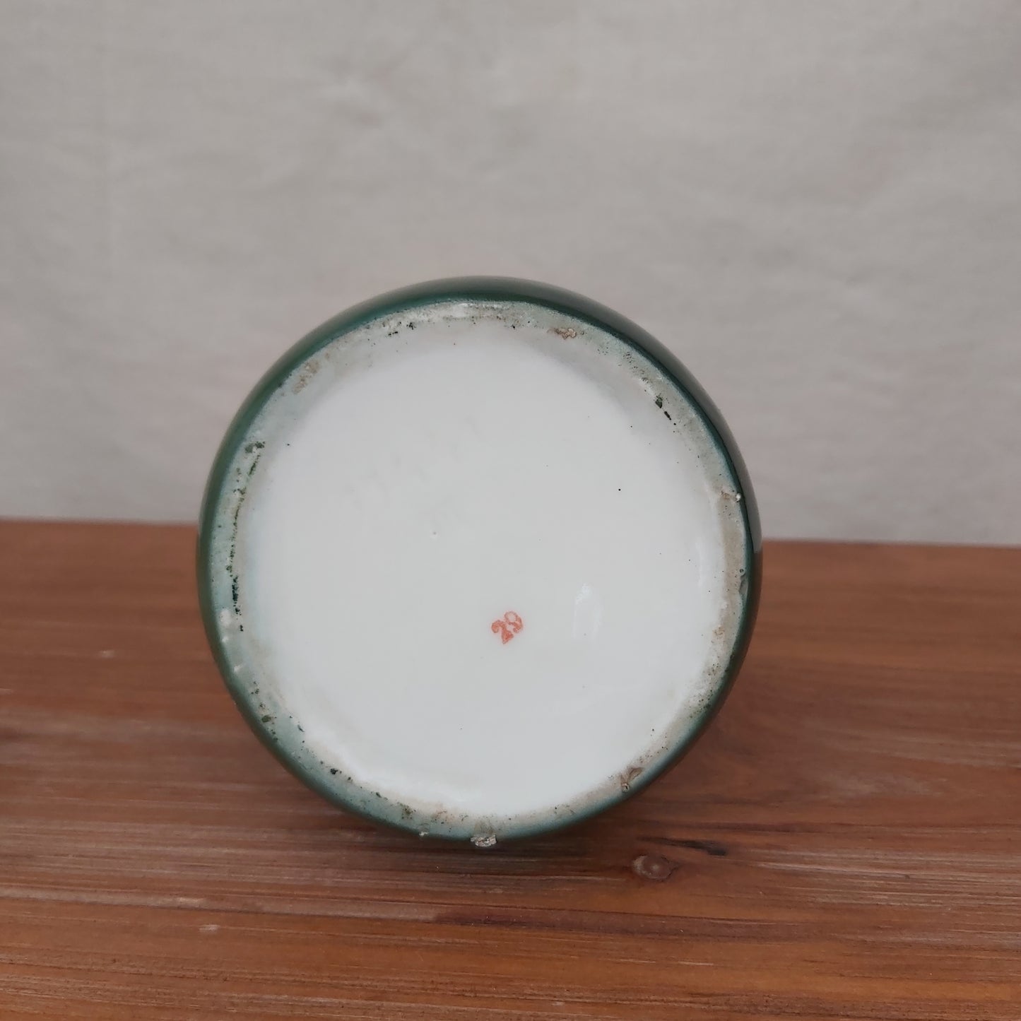 Pretty Antique Green Vase with Gold Rim