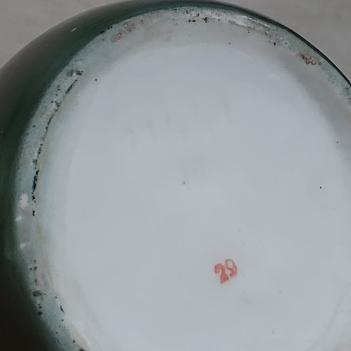 Pretty Antique Green Vase with Gold Rim