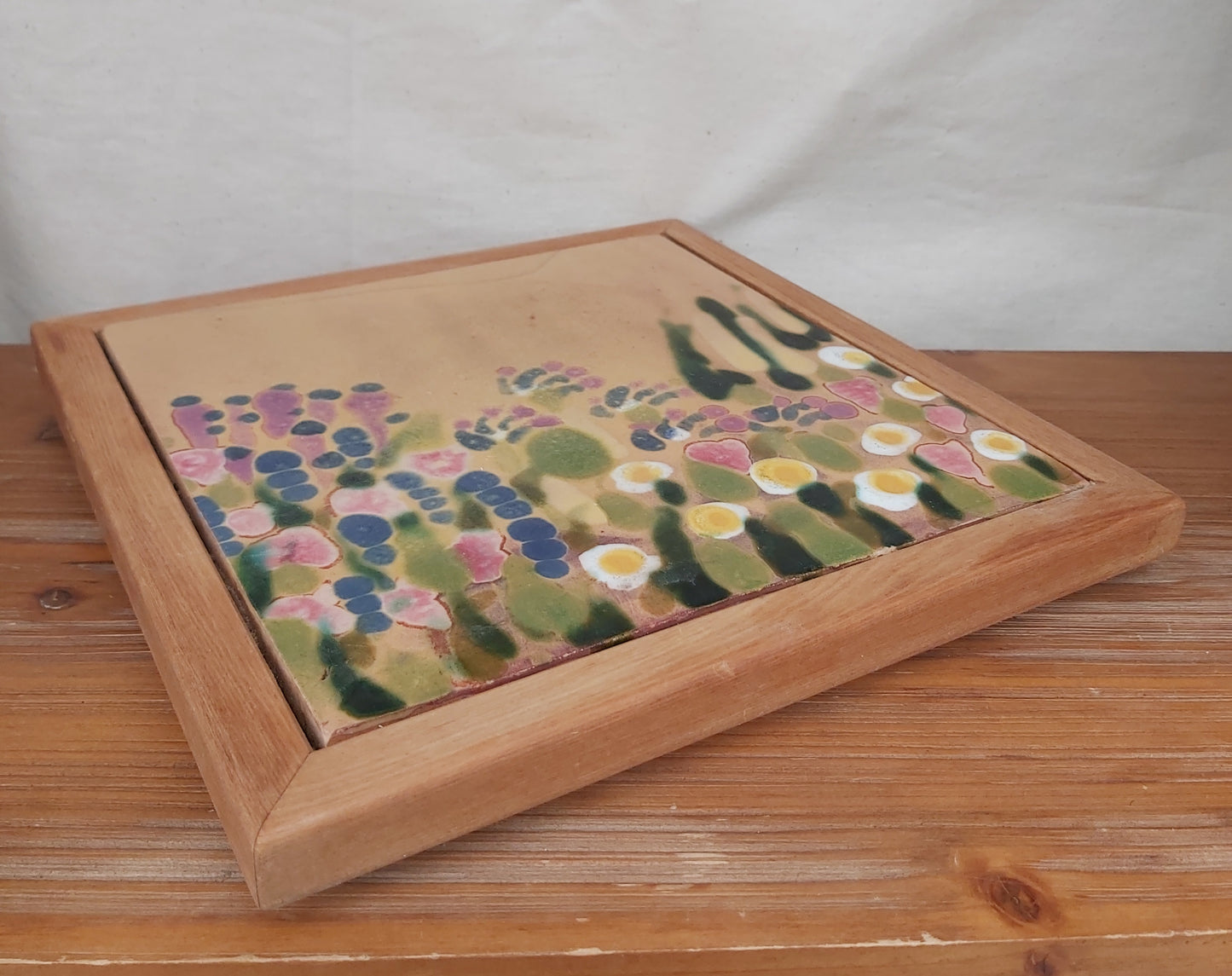 Beautiful Large Handpainted Cottage Garden Tile Trivet