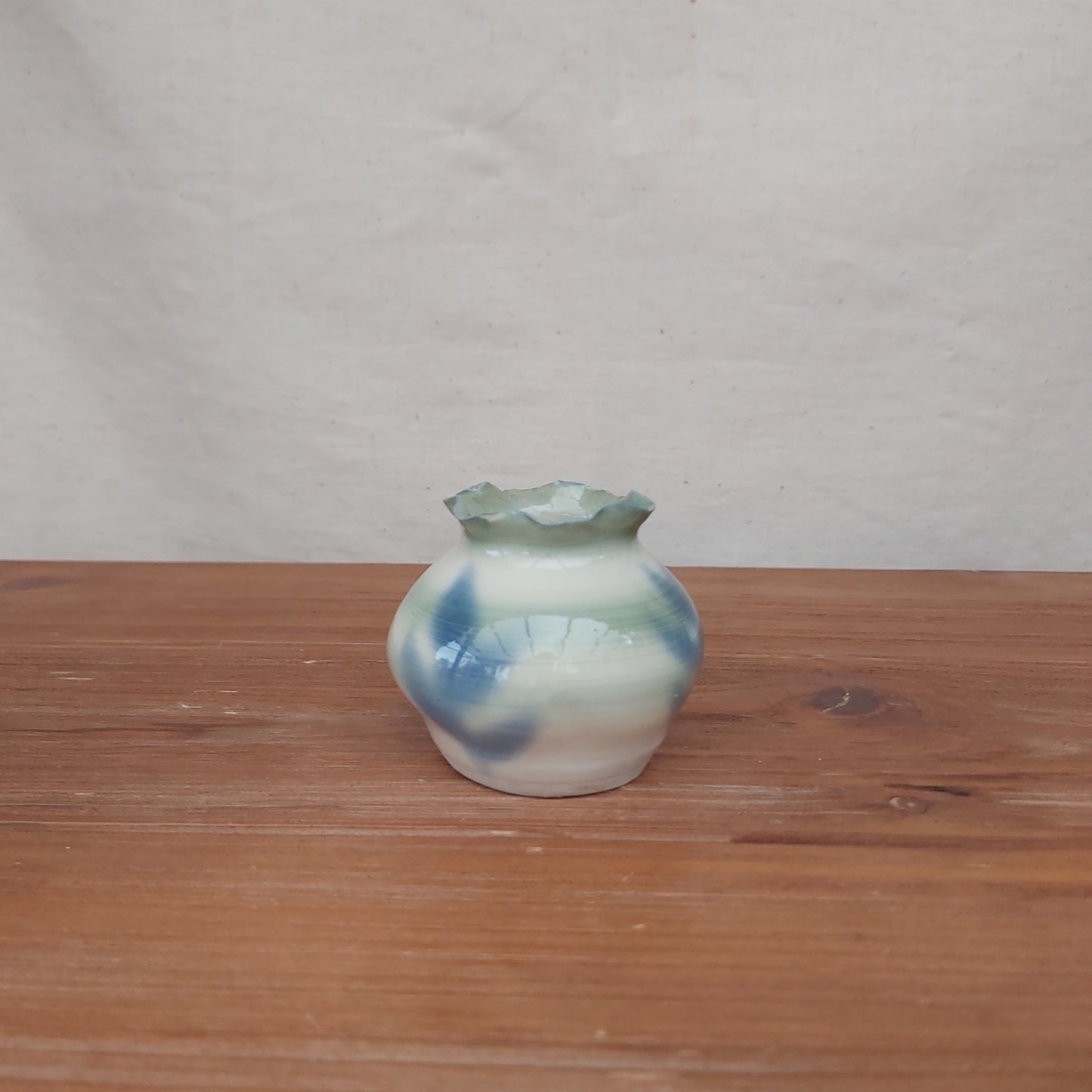 Ruffle Rim Ceramic Bud Vase Signed