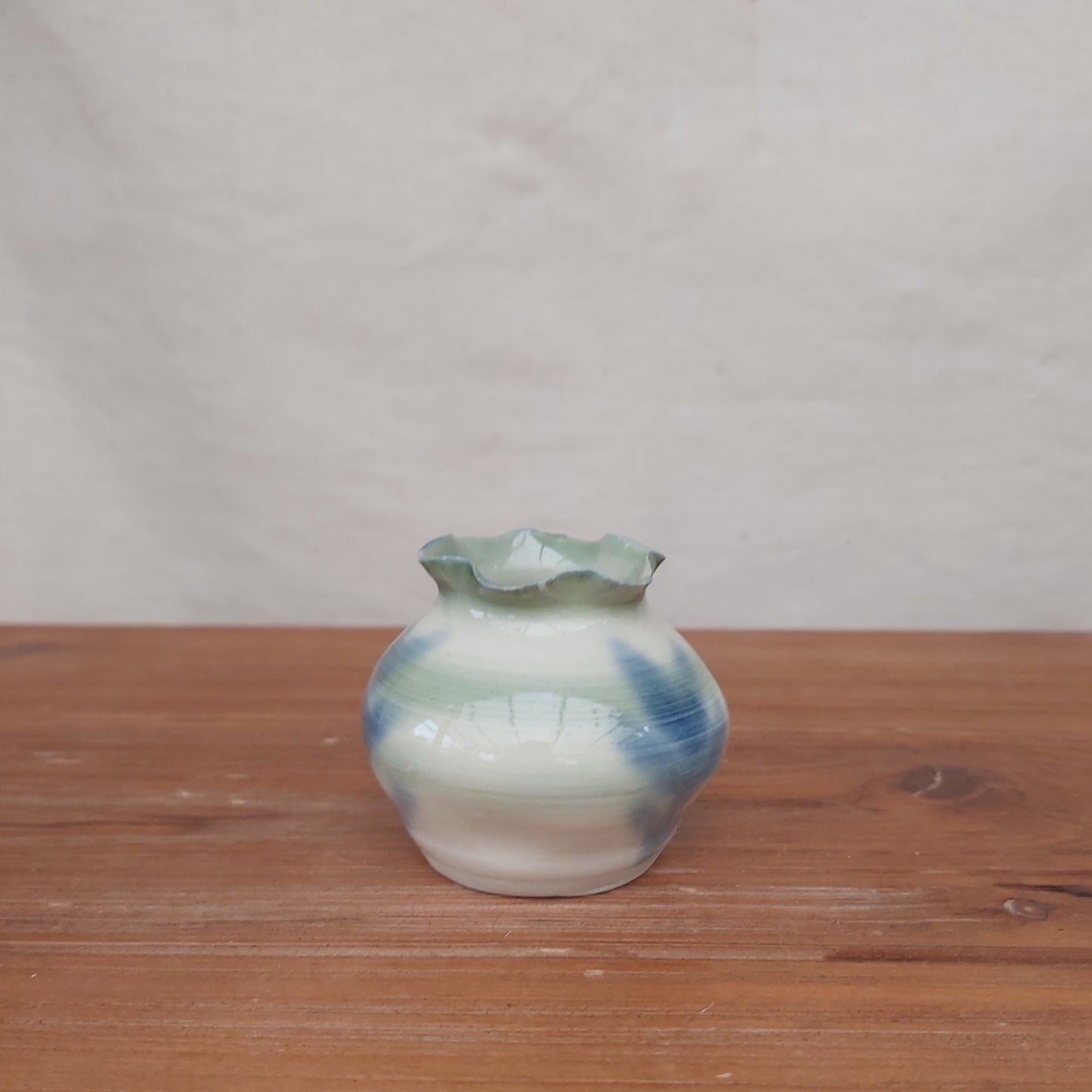 Ruffle Rim Ceramic Bud Vase Signed