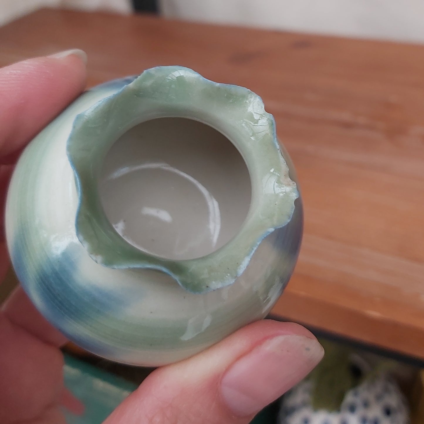 Ruffle Rim Ceramic Bud Vase Signed