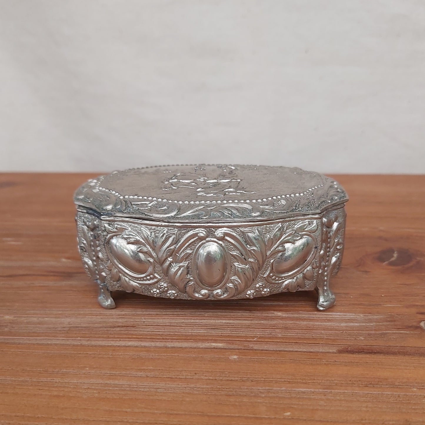 Vintage Silver Tone Embossed Trinket Box