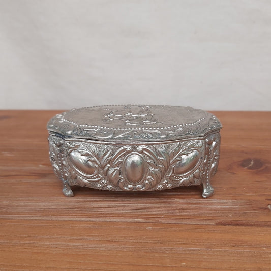 Vintage Silver Tone Embossed Trinket Box