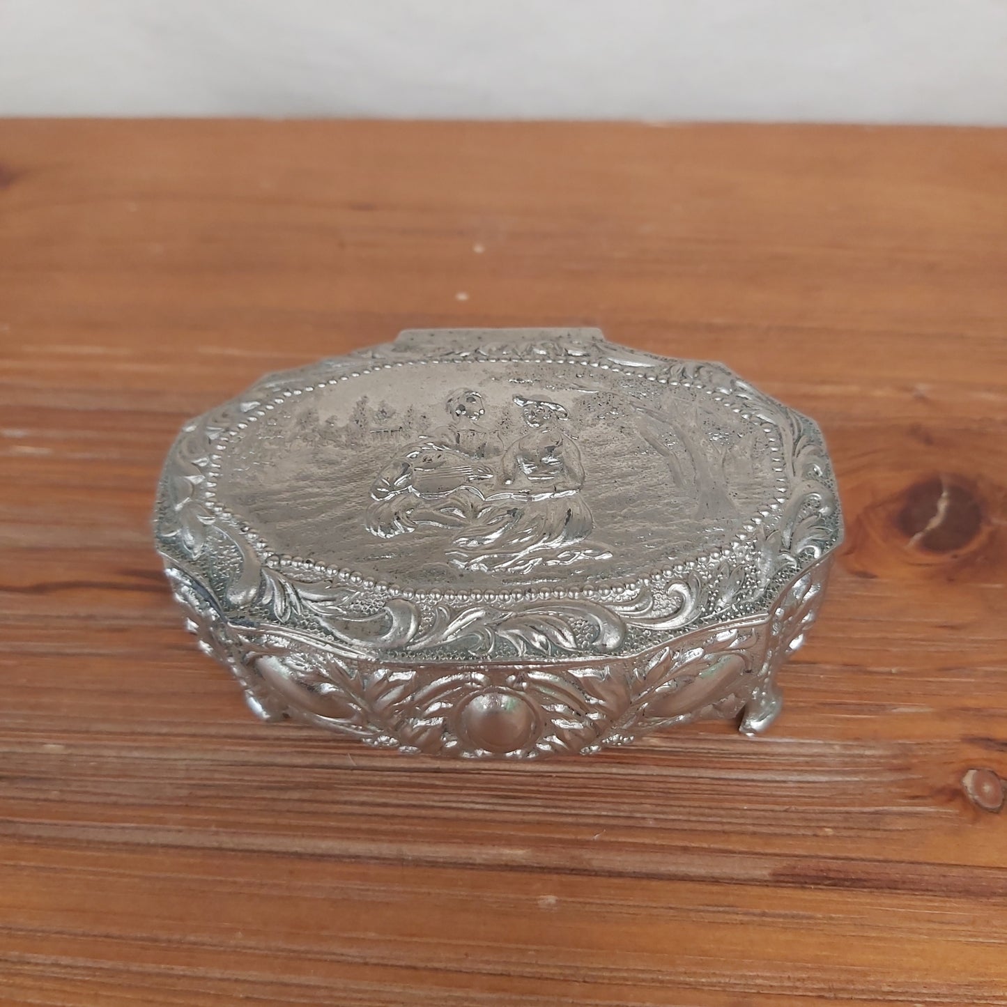 Vintage Silver Tone Embossed Trinket Box
