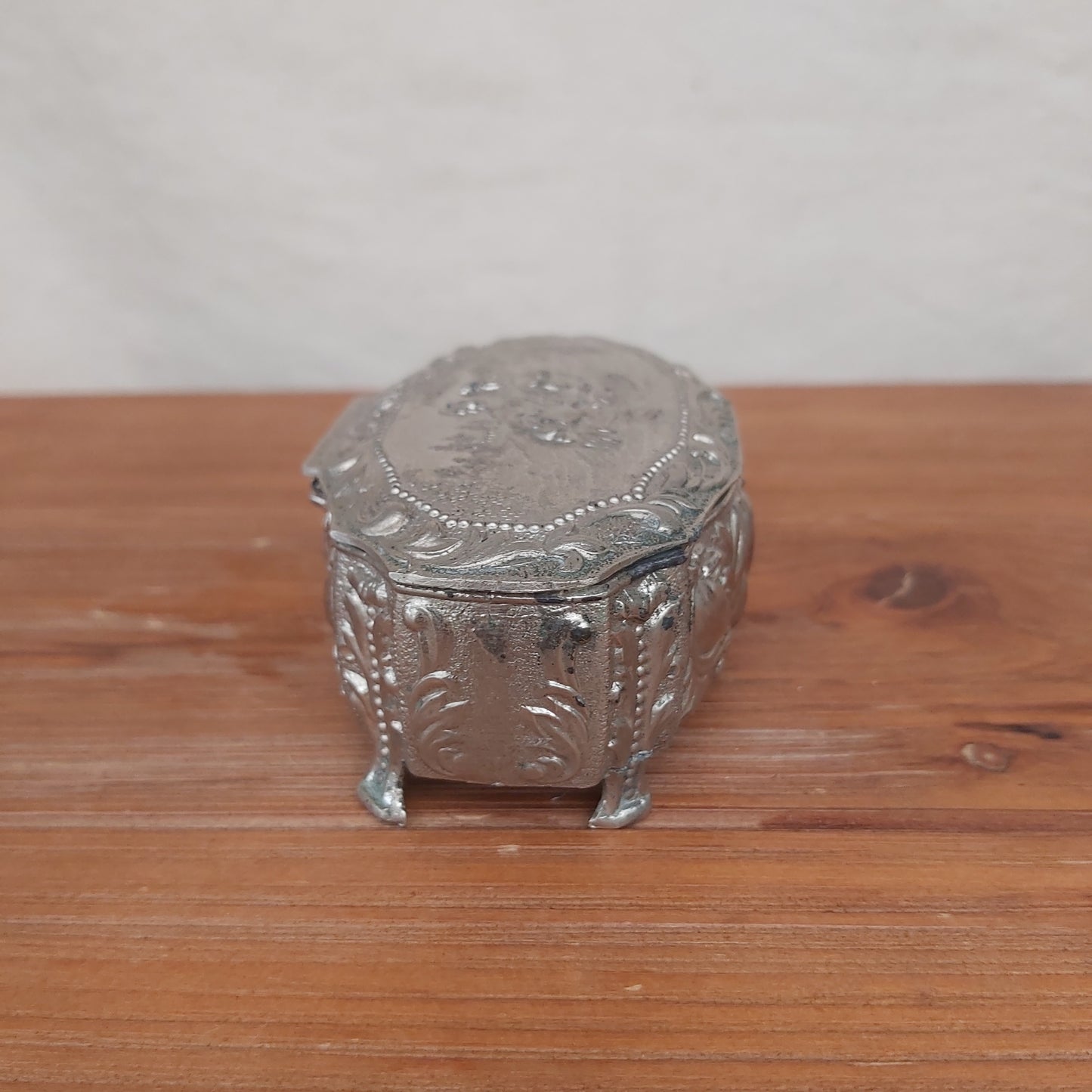 Vintage Silver Tone Embossed Trinket Box