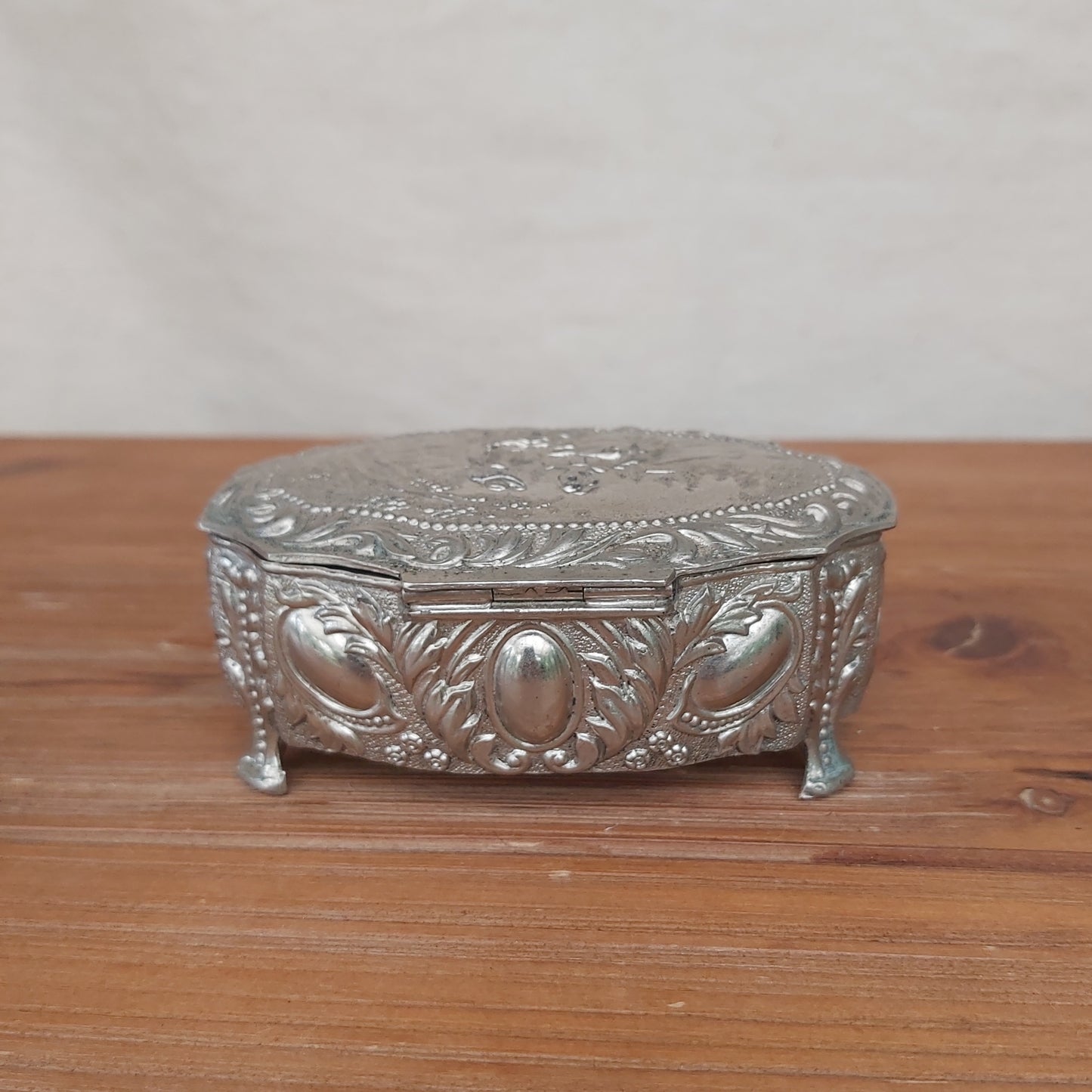 Vintage Silver Tone Embossed Trinket Box