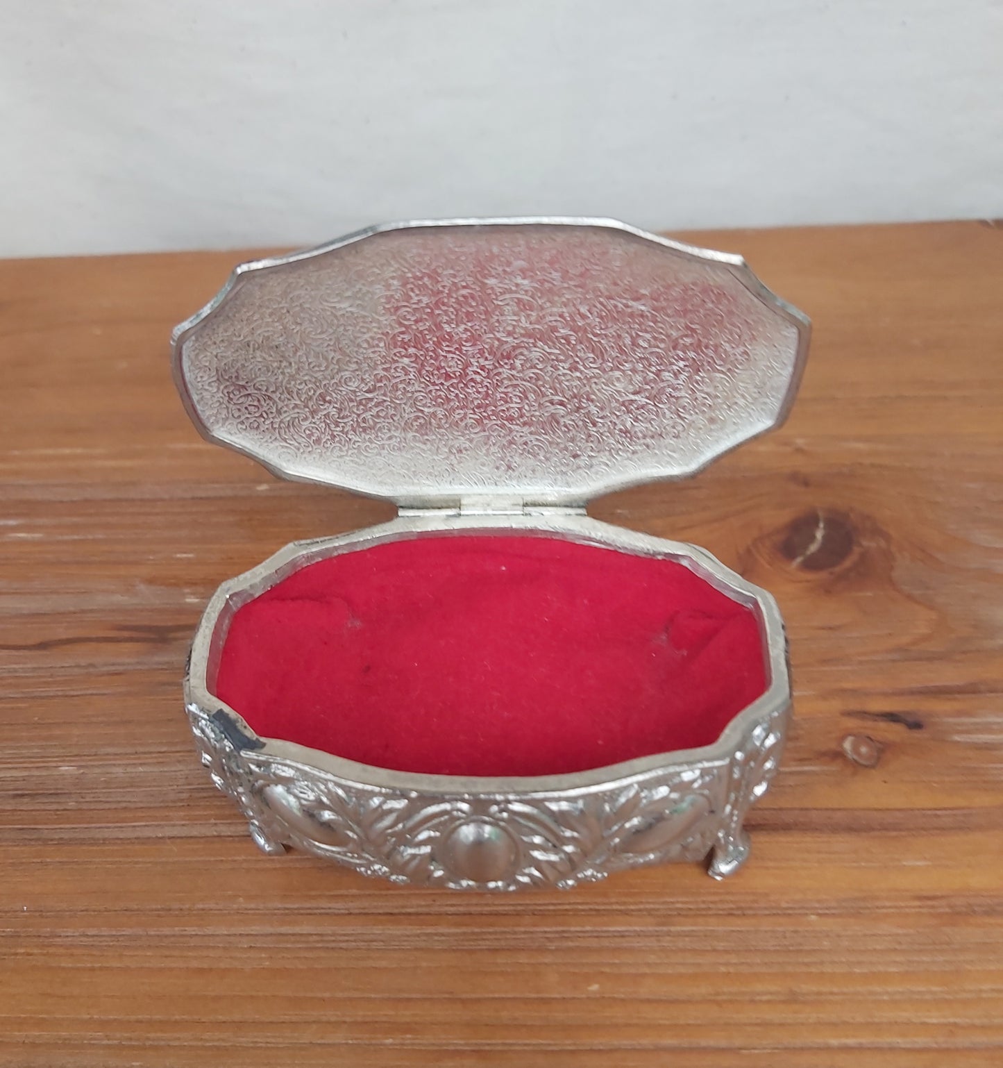 Vintage Silver Tone Embossed Trinket Box