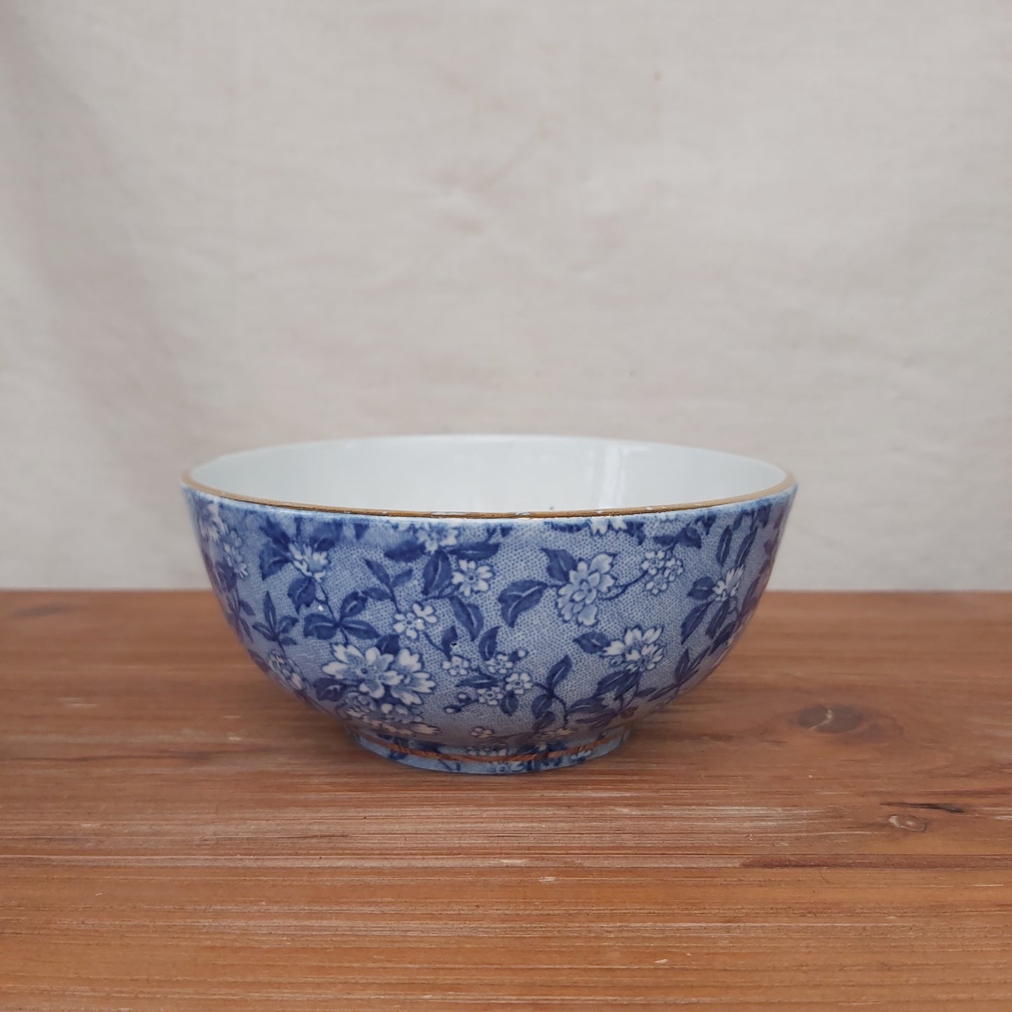 Antique Rare Burleigh Ware Blue Chintz Bowl with Gold Rim