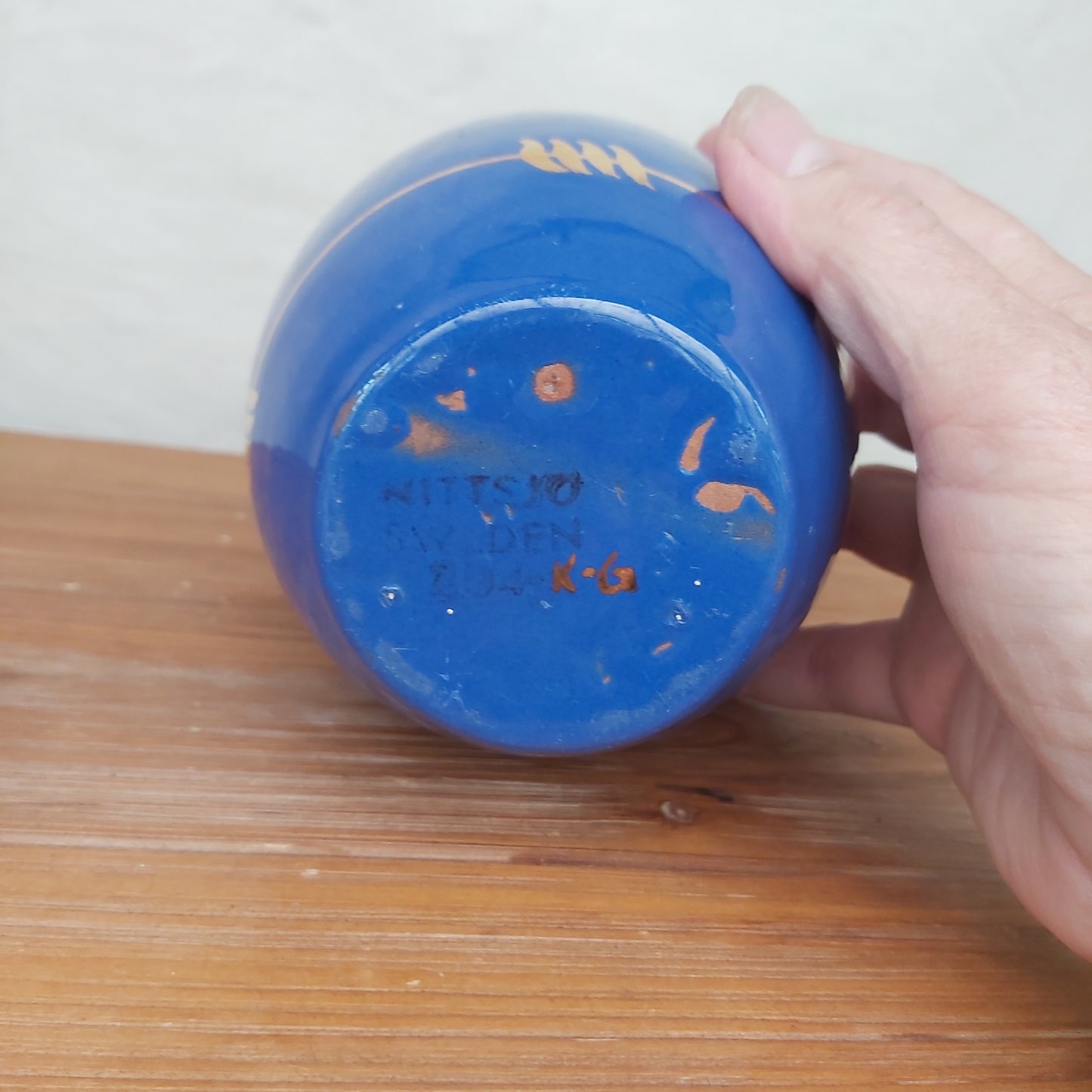 Vintage Nittsjo Keramik Cobalt Blue Vase