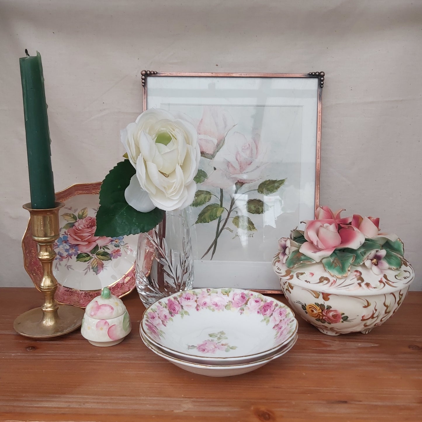Copper Framed Rose Watercolour Painting by Jean Veitch