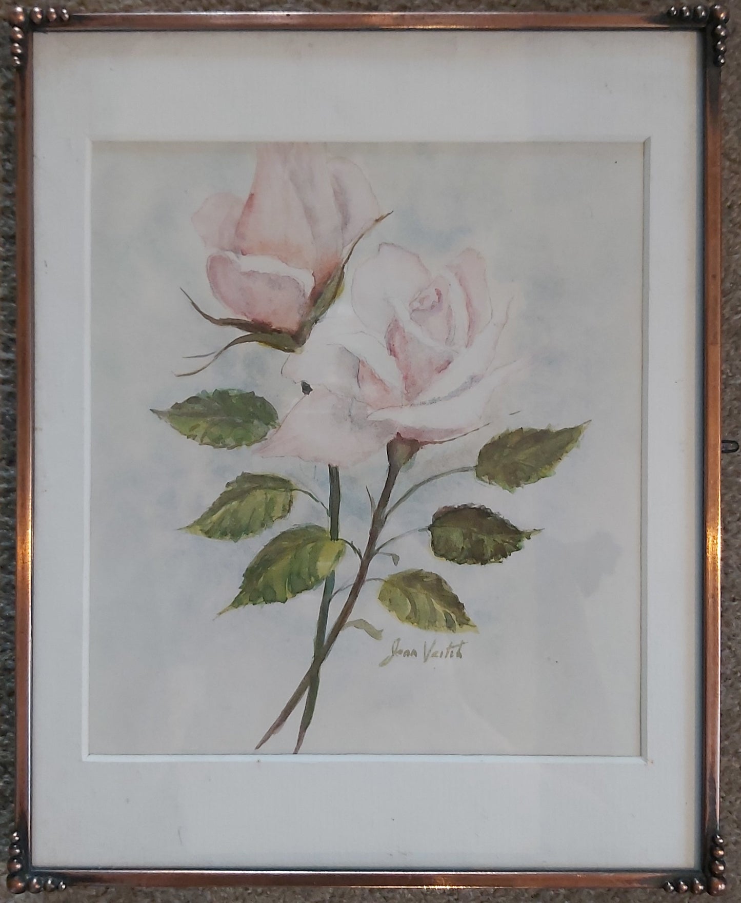 Copper Framed Rose Watercolour Painting by Jean Veitch