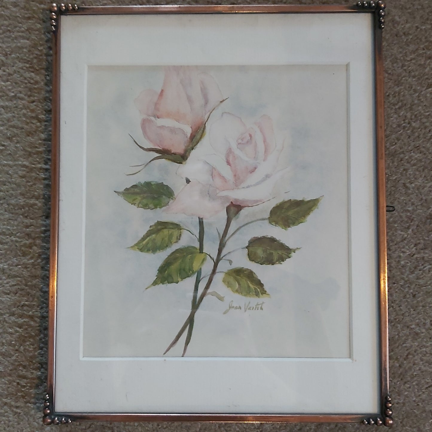 Copper Framed Rose Watercolour Painting by Jean Veitch