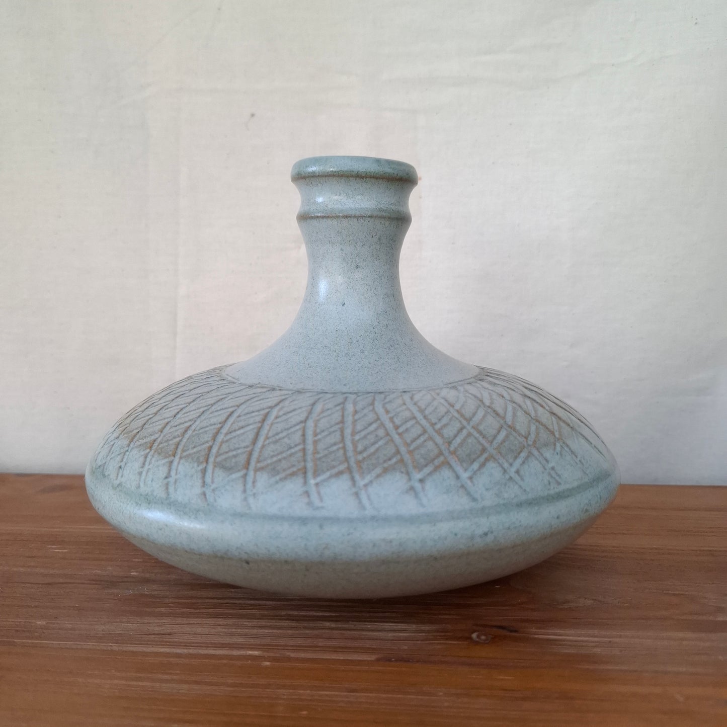 Stunning Squat Bottle Shaped Stoneware Studio Pottery Vase