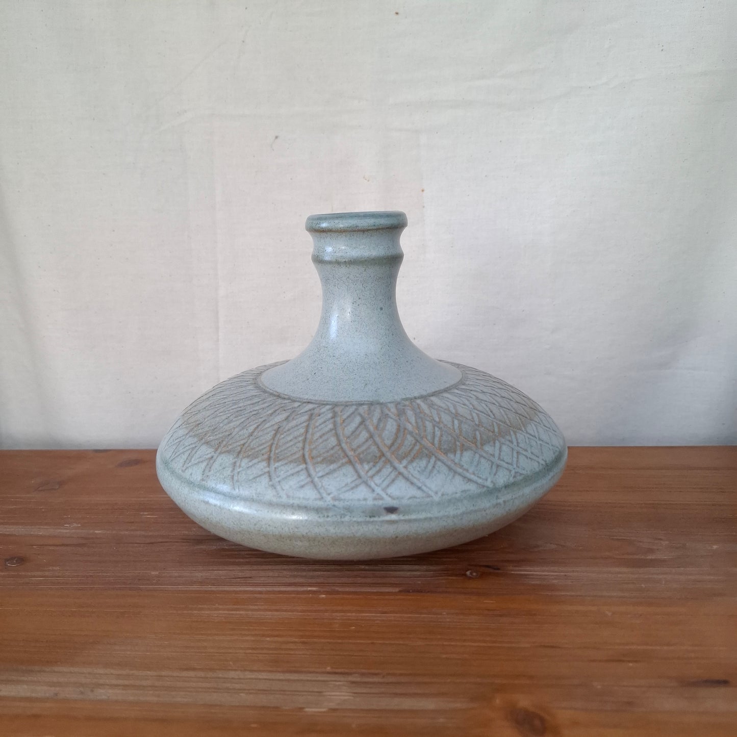 Stunning Squat Bottle Shaped Stoneware Studio Pottery Vase
