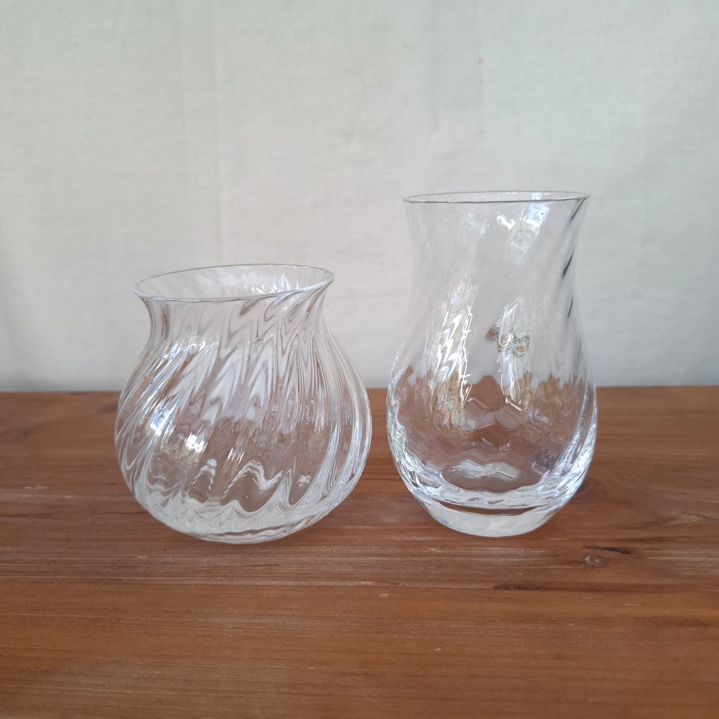 Pair of Vintage Dartington Ripple Crystal Posy Vases