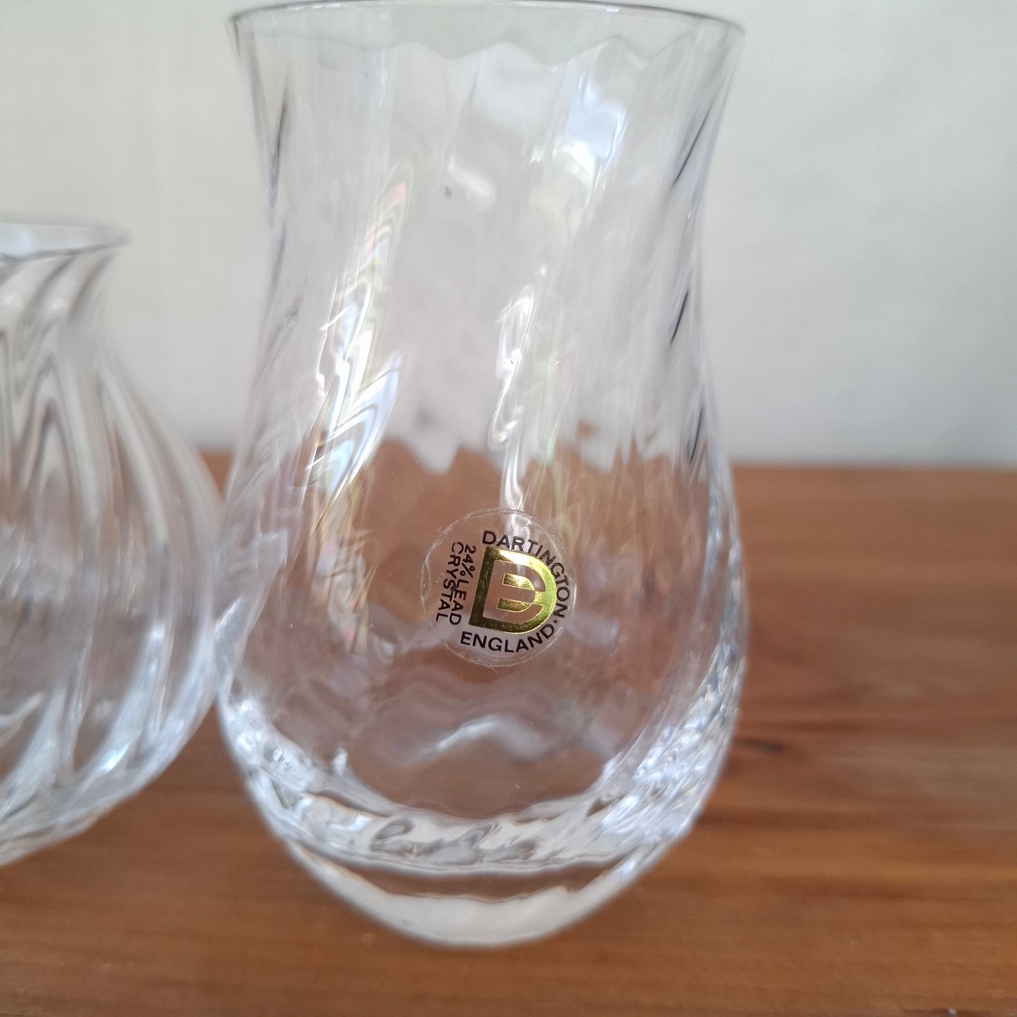 Pair of Vintage Dartington Ripple Crystal Posy Vases