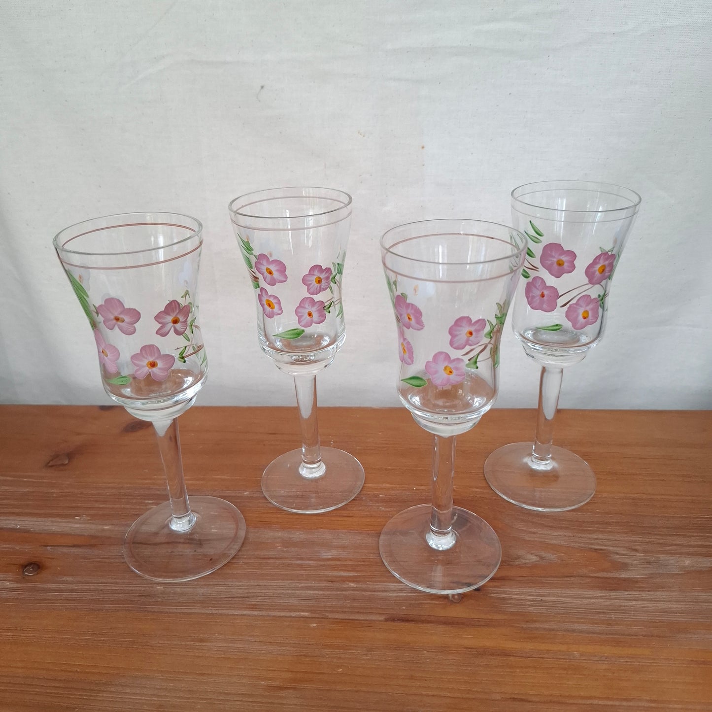 Set of 4 Mid Century Floral Handpainted Cordial Glasses