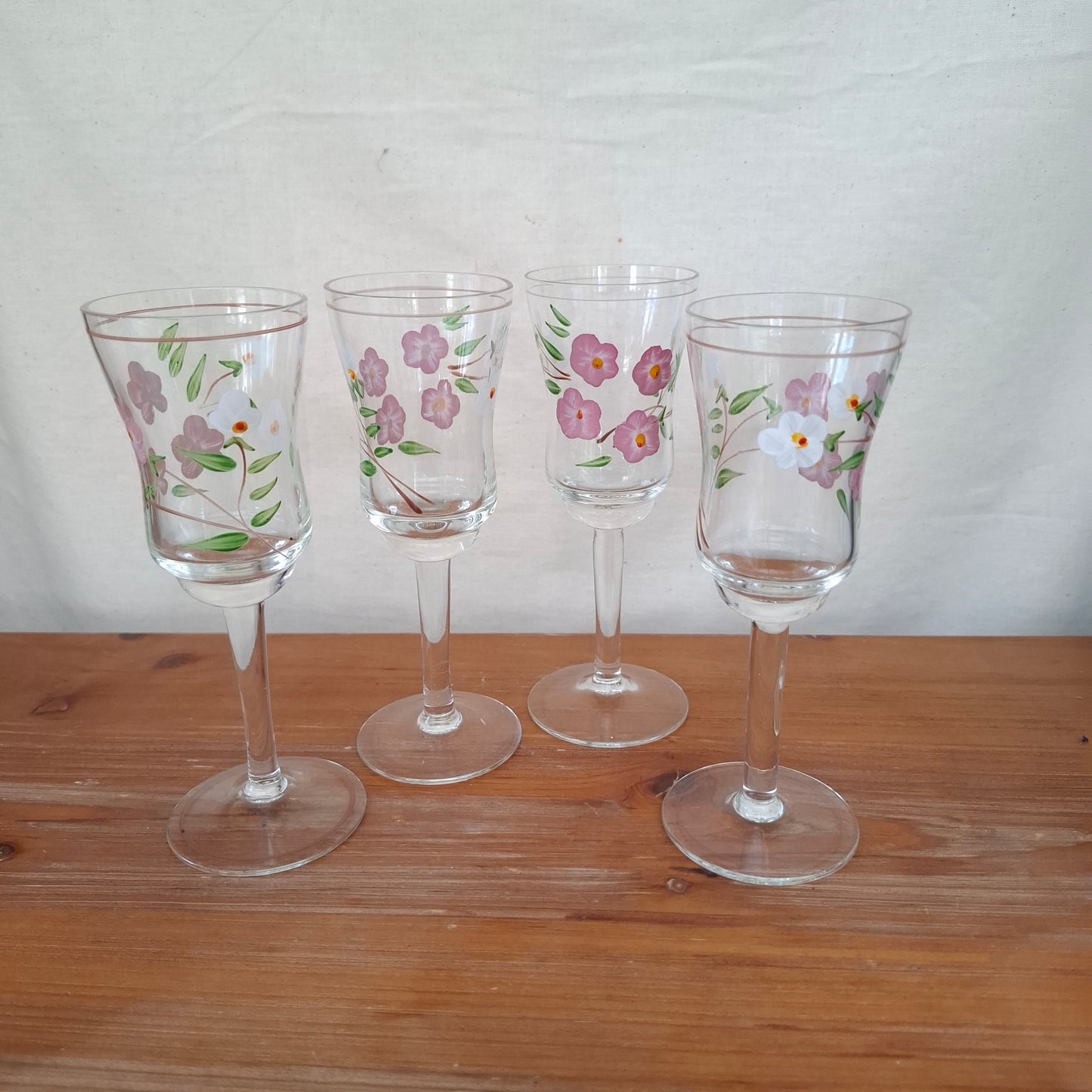 Set of 4 Mid Century Floral Handpainted Cordial Glasses