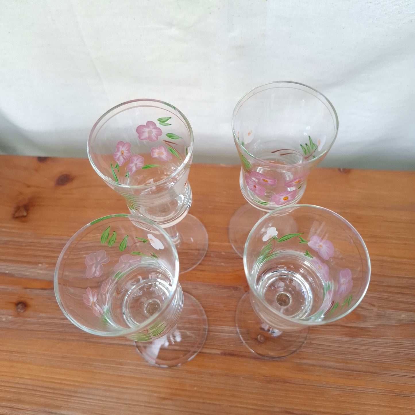 Set of 4 Mid Century Floral Handpainted Cordial Glasses