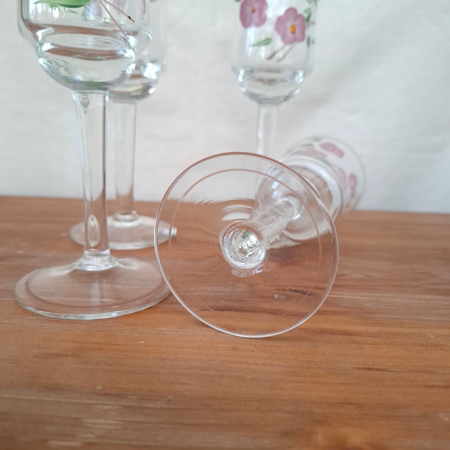 Set of 4 Mid Century Floral Handpainted Cordial Glasses