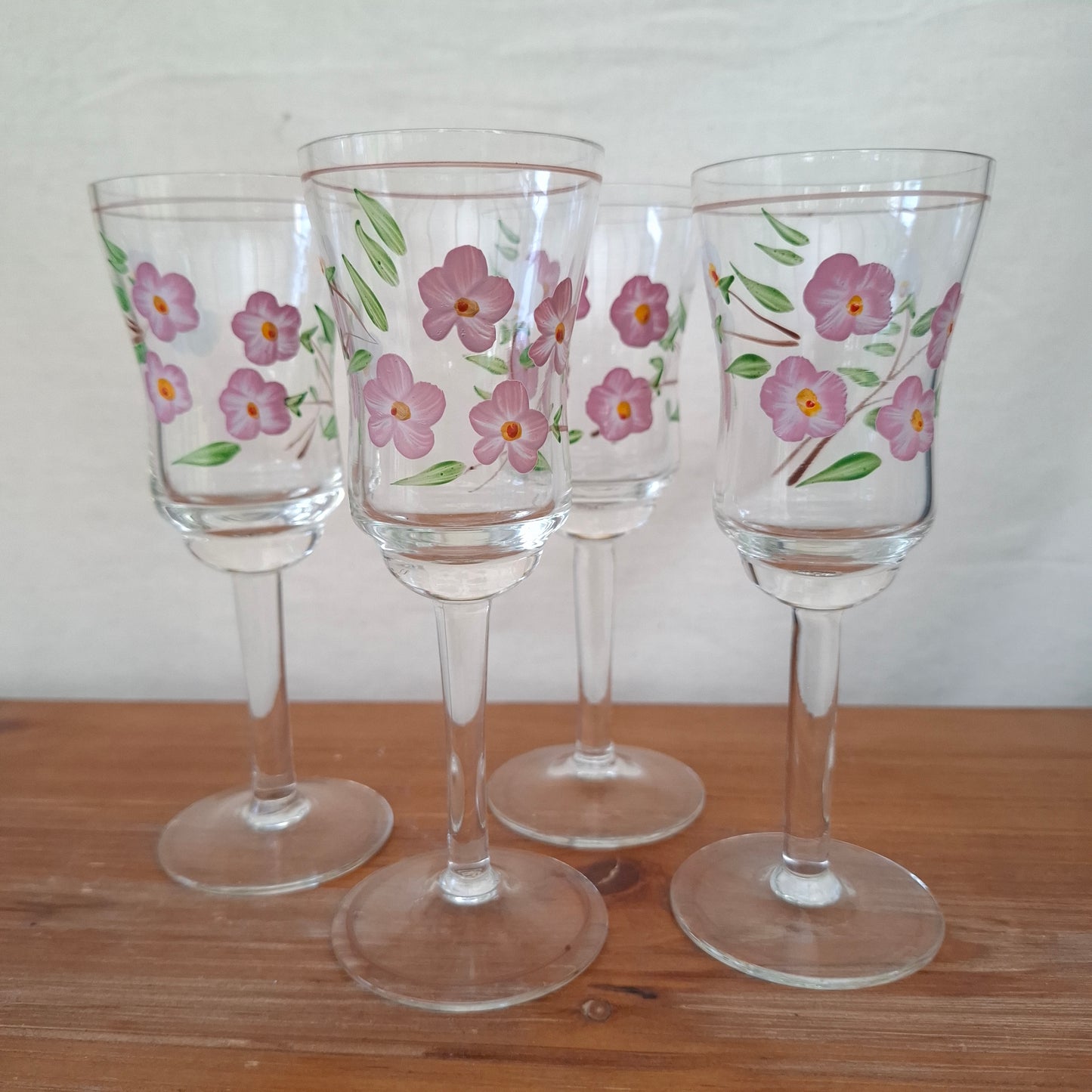 Set of 4 Mid Century Floral Handpainted Cordial Glasses