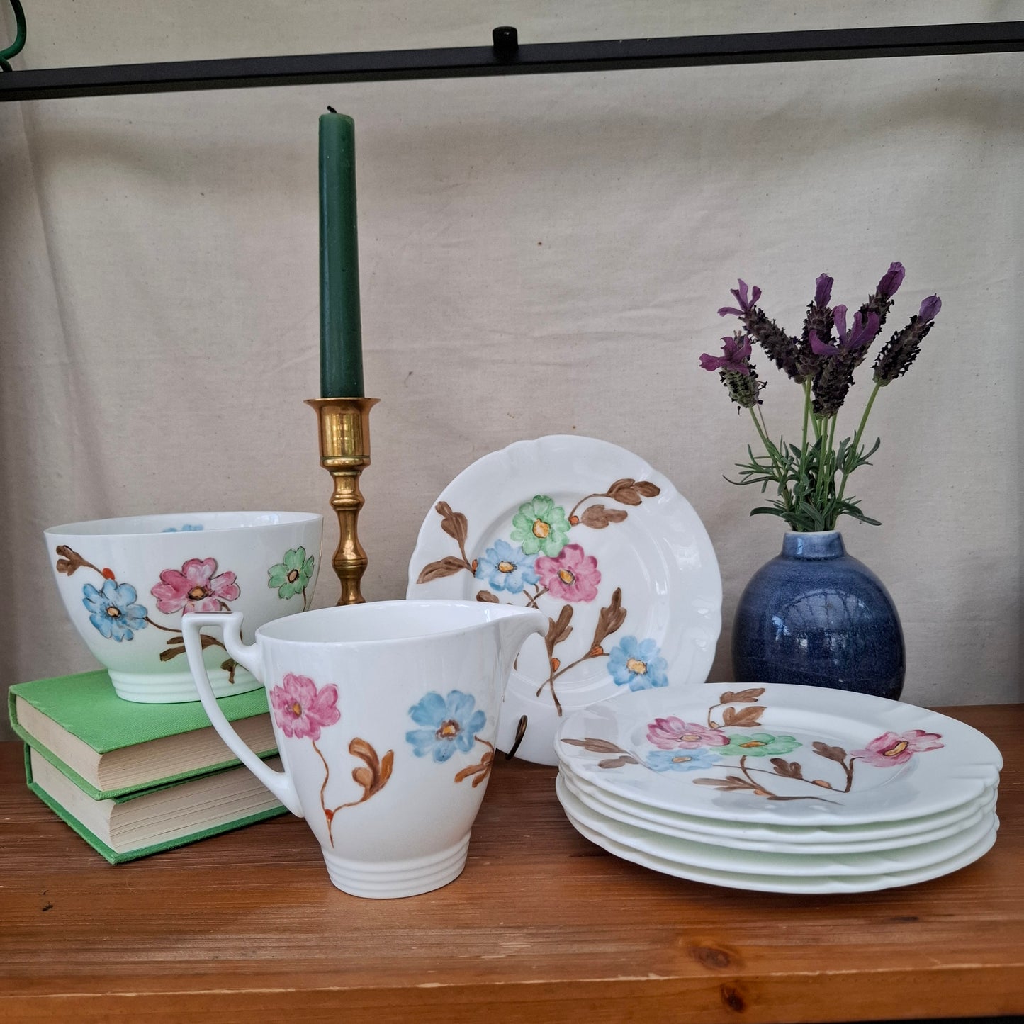 !940's Handpainted Floral Porcelain Luncheon Set