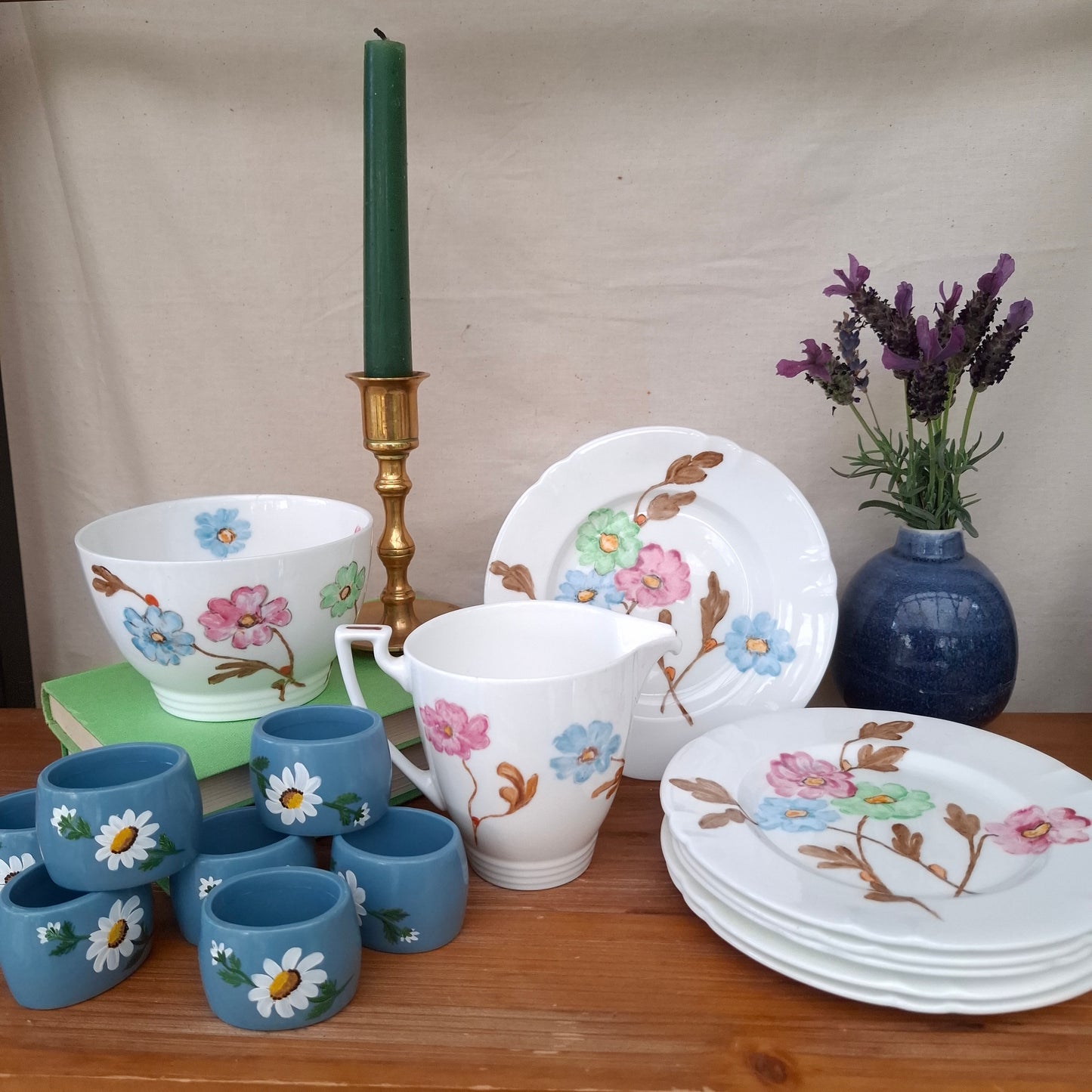 !940's Handpainted Floral Porcelain Luncheon Set