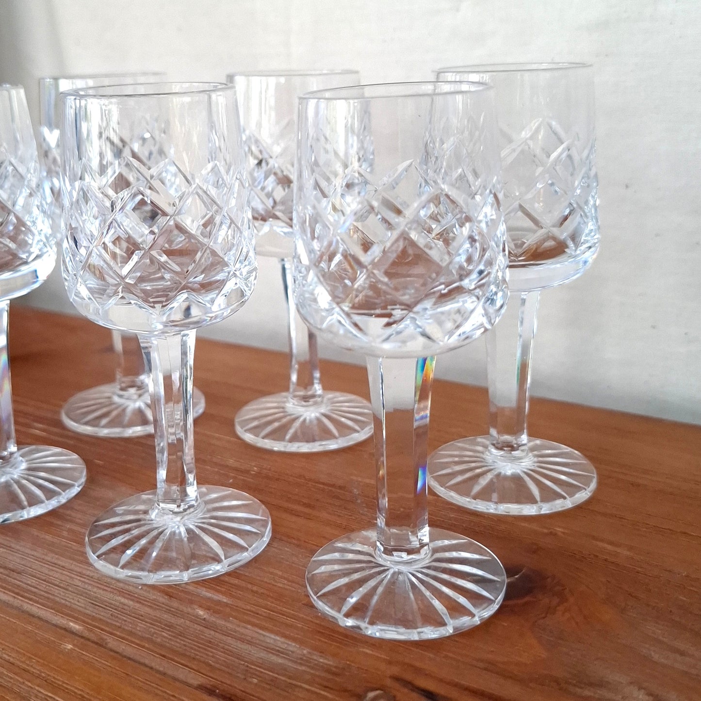Set of 6 Crystal Clear Criss Cross Stemmed Liqueur Sherry/Port Glasses