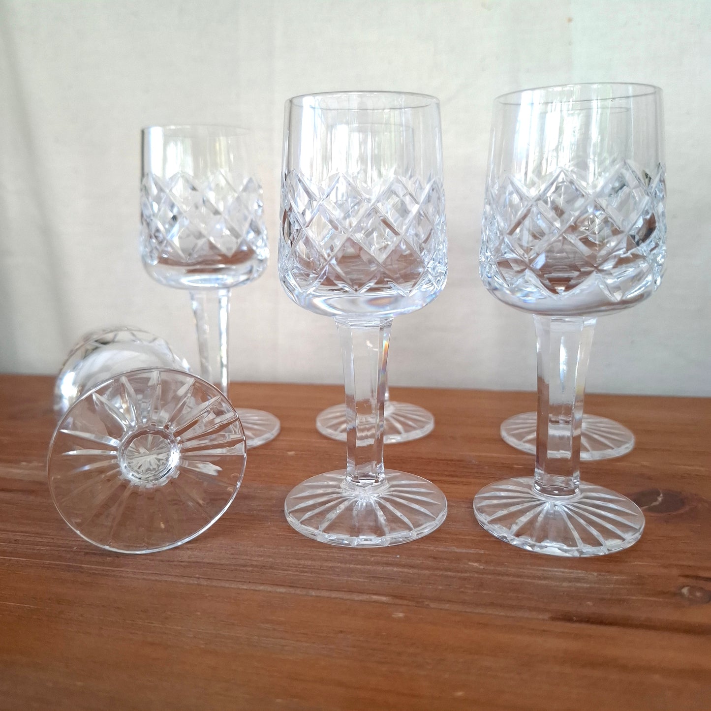 Set of 6 Crystal Clear Criss Cross Stemmed Liqueur Sherry/Port Glasses