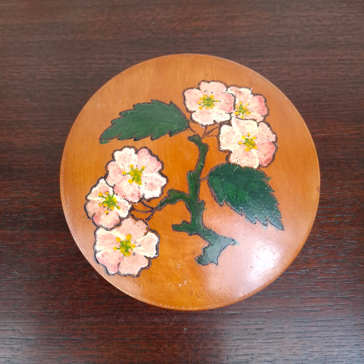 Vintage Handturned Handpainted Wood Trinket Box