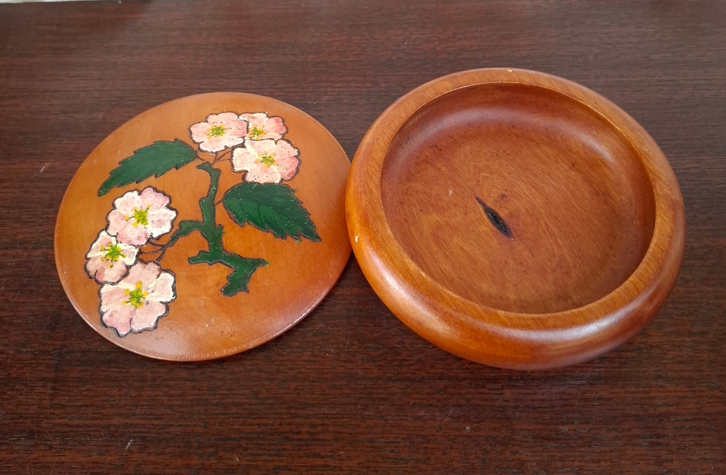 Vintage Handturned Handpainted Wood Trinket Box