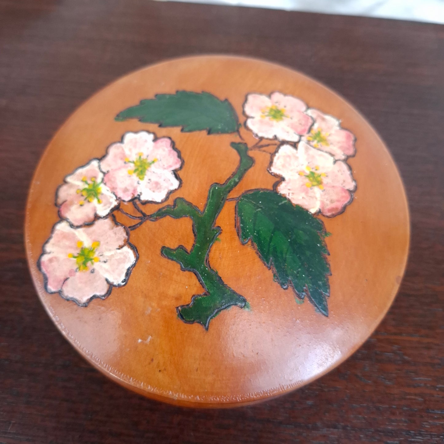 Vintage Handturned Handpainted Wood Trinket Box