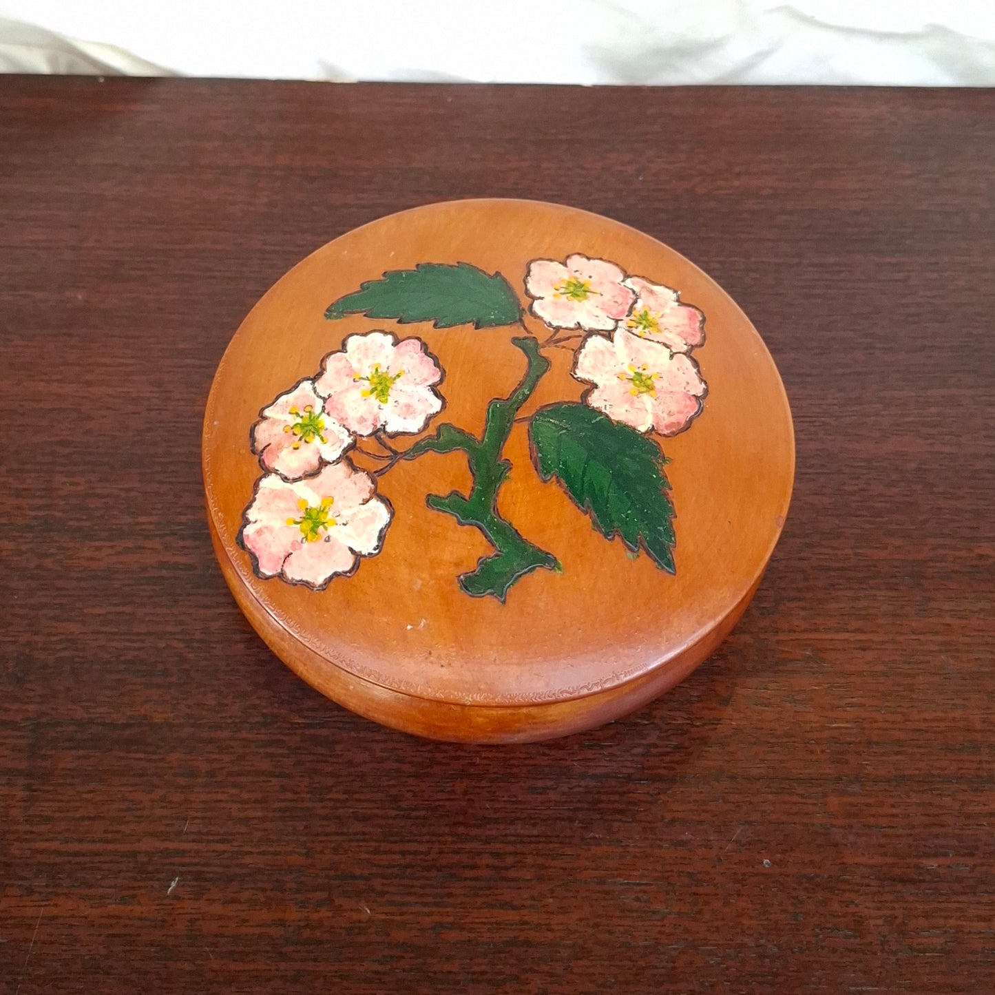 Vintage Handturned Handpainted Wood Trinket Box