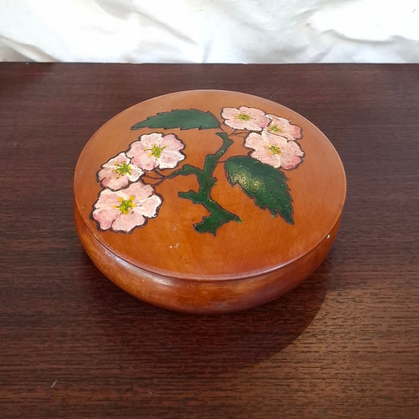 Vintage Handturned Handpainted Wood Trinket Box
