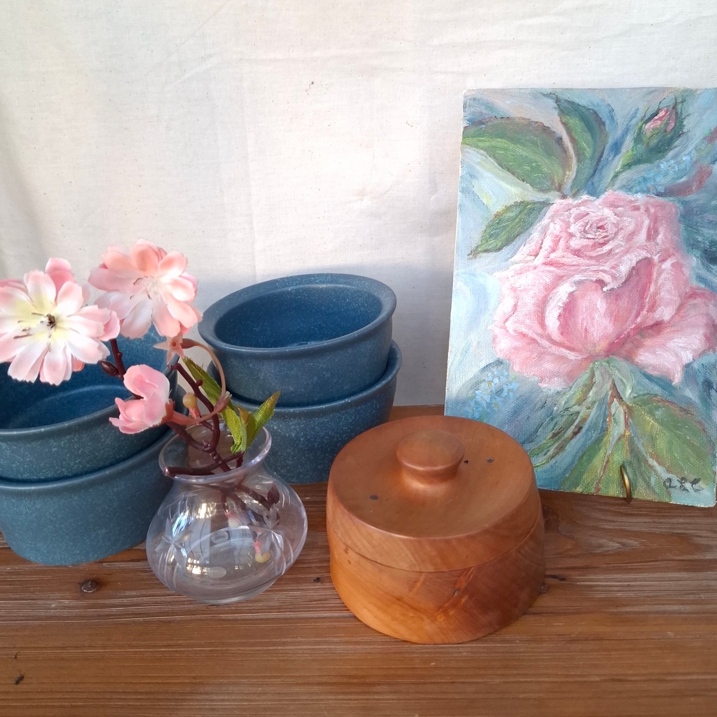 Vintage Handturned Wood Lidded Trinket Box or Salt Pinch Pot
