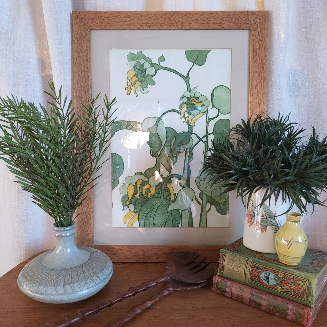 Framed Sunflower Print Signed Carfield