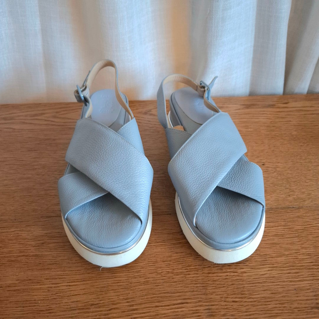 Luca Grossi Blue Leather Platform Sandals