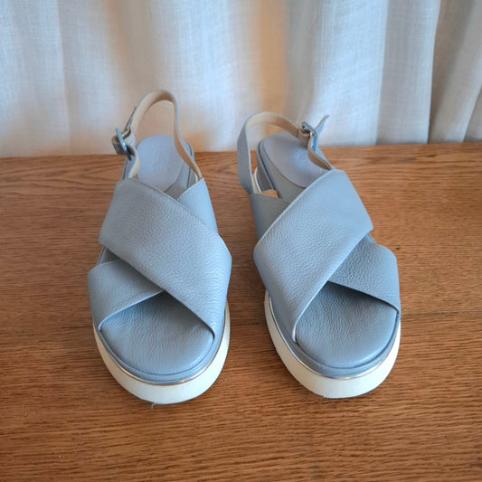 Luca Grossi Blue Leather Platform Sandals