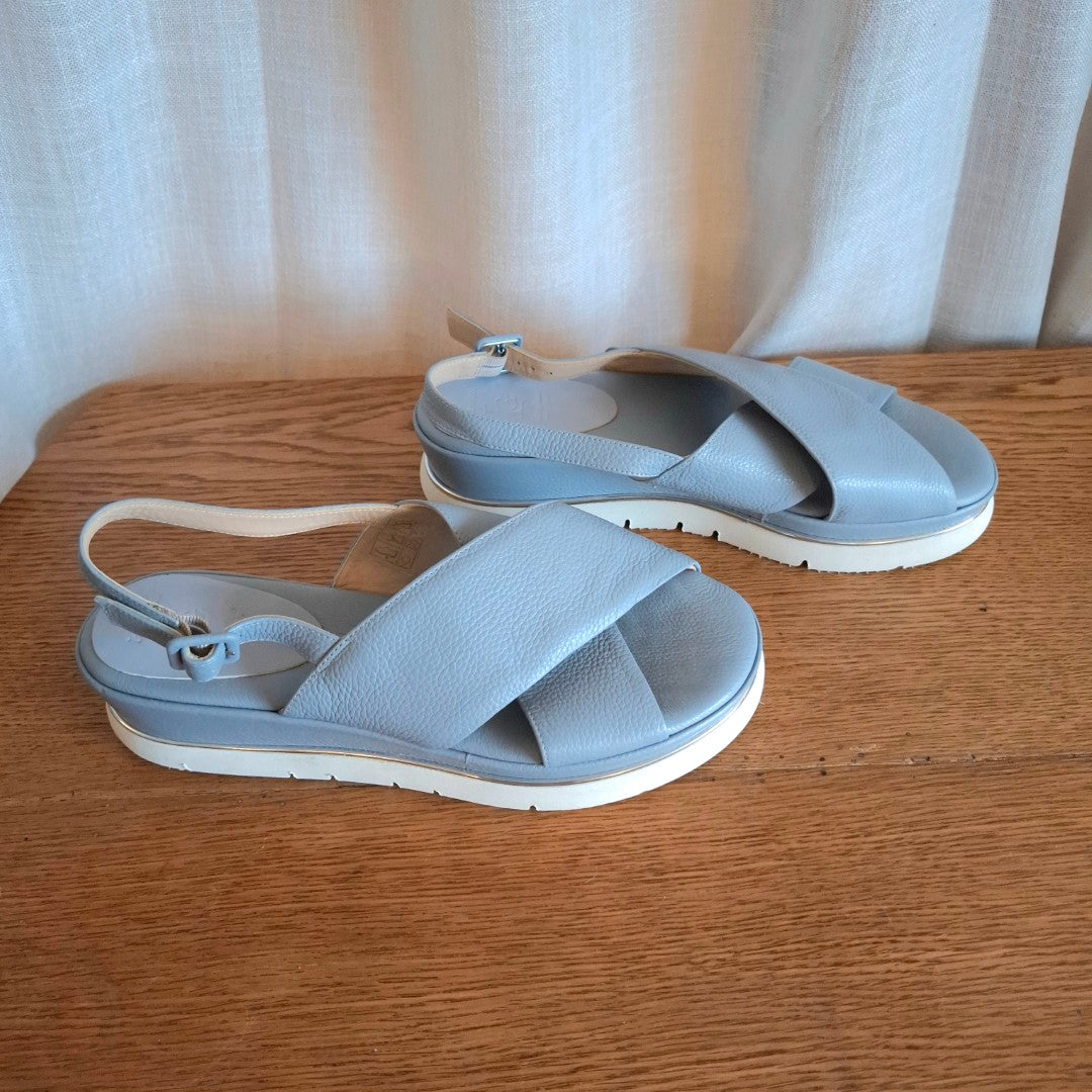 Luca Grossi Blue Leather Platform Sandals