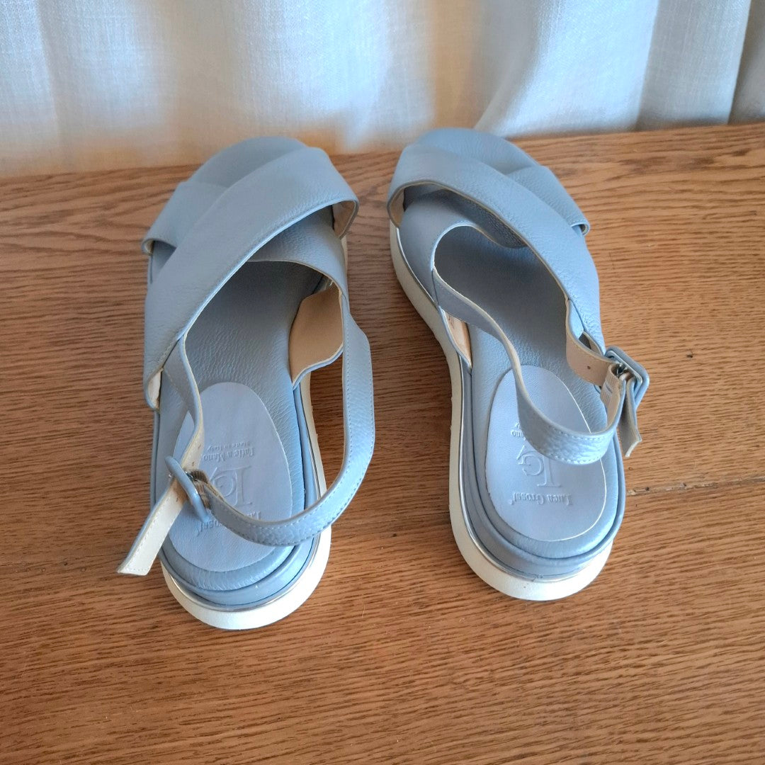 Luca Grossi Blue Leather Platform Sandals