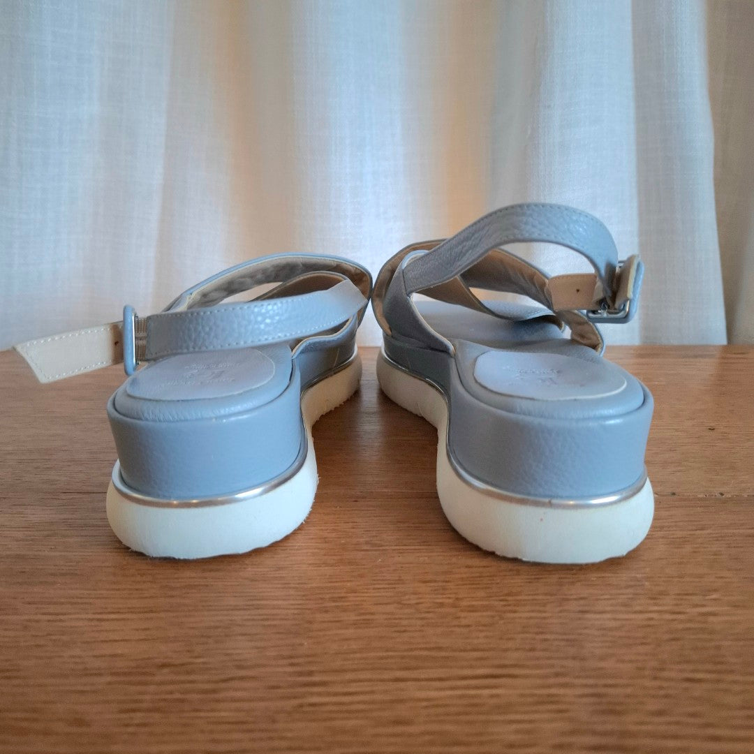 Luca Grossi Blue Leather Platform Sandals